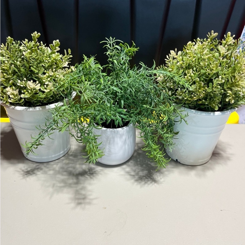 Ikea Farmhouse White Metal Planters with Fejka Faux Plants